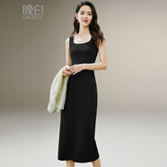 晚白【新品】2026春款經(jīng)典方領(lǐng)針織背心裙修身顯瘦百搭打底連衣裙 黑色 M