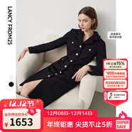 朗姿棉質(zhì)復古小香風(fēng)設計感高級感顯瘦裙子通勤休閑收腰連衣裙冬季 黑色2 M