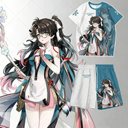 鳴潮衣服折枝t恤短褲衩套裝短袖t恤男女學(xué)生兒童裝 成人痛衣cos服 T恤 M