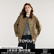 初語(yǔ)外套女2025秋季新款工裝巴恩風(fēng)撞色拼接寬松中長(cháng)款開(kāi)衫夾克 棕綠色【預售9-28】 S