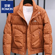 羅蒙（ROMON）短款羽絨棉服男款冬季韓版帥氣青年立領(lǐng)外套男士冬裝修身男裝 桔紅色 M 建議90-105斤