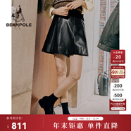 beanpole女士商務(wù)休閑黑色潮酷時(shí)尚簡(jiǎn)約氣質(zhì)優(yōu)雅皮革裙褲短褲 黑色 M 165/70A