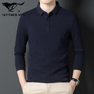 七匹狼夾克專(zhuān)家休閑中青年男裝免燙長(cháng)袖體恤秋季純色翻領(lǐng)t恤時(shí)尚男珠地棉p 藏青色 S 165