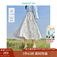 茵曼（INMAN）法式碎花高級感2025夏女新款休閑中長(cháng)吊帶連衣裙子 白底藍花半身裙-18412674 M