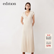 edition女V領(lǐng)中長(cháng)款毛針織收腰無(wú)袖連衣裙百褶裙 砂白色 S 160