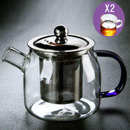 詠幻耐熱如意玻璃茶壺家用明火加熱304內膽過(guò)濾花茶泡茶壺飄逸杯茶具 藍把玻璃如意壺450ML+2透明把杯100ml 301mL含-400mL含