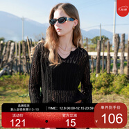 三彩2025春季新款游牧風(fēng)鏤空罩衫慵懶針織衫寬松套頭衫圓領(lǐng)M