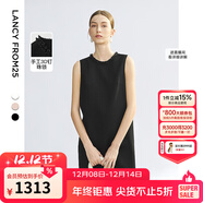 朗姿2025夏季新款無(wú)袖圓領(lǐng)連衣裙女直筒重工釘珠優(yōu)雅通勤都市裙子 黑色 2XL