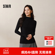 森馬（Semir）長(cháng)袖t恤女短款半高領(lǐng)薄絨輕暖打底衫2024冬新款純色修身抓絨內搭 黑色90001 M