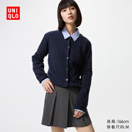 優(yōu)衣庫女裝紐花圓領(lǐng)針織開(kāi)衫/毛衣外套空調衫通勤秋冬新款481477 69 藏青色 L