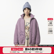幻走（MOVEUP）2024冬季新款.FUN系列撞布貓咪繡花設計師短款外套女 灰紫 S