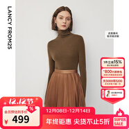 朗姿【朗姿羊毛Basic衣櫥】純羊毛法式毛針織衫冬季新款修身長(cháng)袖毛衣 深咖色2 2XL