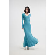 LouisHelin秋冬步步生蓮花的深V魚(yú)尾超長(cháng)拖地修身針織長(cháng)袖連衣裙 圣西爾藍 均碼 衣長(cháng)140cm170+身高