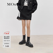 MO&Co.春秋光澤感菱格壓紋金屬鏈飾高腰夾棉A字短裙半身裙 黑色 S 160