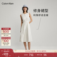Calvin KleinJeans夏季女士休閑氣質(zhì)通勤ck系帶收腰顯瘦露腰刺繡無(wú)袖連衣裙 YBH-月光白 M