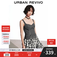 UR2025秋季新款女裝設計感拼接格紋短款A字連衣裙UYV750096 黑灰色格子 M