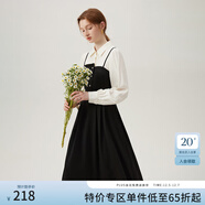 范思藍恩花晨月夕假兩件拼接連衣裙春裝顯瘦高腰A字裙子24FS11144 黑色 M