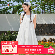 三福無(wú)袖連衣裙2025夏飛飛袖甜美寬松公主裙A字裙子娃娃裙女裝499690 米白色 L