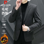 皮爾卡丹（pierre cardin）西服男秋冬季韓版修身外套男士商務(wù)兩?？勖匚餮b 灰色常規 2XL