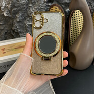 懷膜適用蘋(píng)果17輕奢流光閃卡電鍍防摔高級感細閃鏡頭支架氣囊殼 四角氣囊【金色流光】+閃粉鏡子 蘋(píng)果17