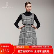 名師路氣質(zhì)千鳥(niǎo)格子連衣裙春秋新款宮廷復古優(yōu)雅顯瘦高腰無(wú)袖背心裙 深灰色86 M