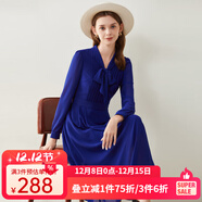 經(jīng)典故事（JANE STORY）法式系帶領(lǐng)襯衫連衣裙女秋季2024新款修身知性氣質(zhì)正式場(chǎng)合雪紡裙 寶藍色 S
