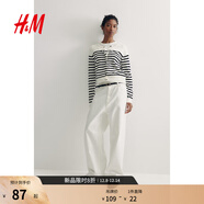 H&M【徐若晗同款】女裝針織衫秋冬打底慵懶圓領(lǐng)長(cháng)袖氣質(zhì)上衣0579541 白色/黑色條紋 XXS 155/76