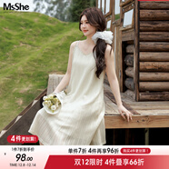 MsShe【蕾絲拼接仿牛仔外套連衣裙子套裝】大碼女裝2025夏季胖mm 連衣裙-淺杏色現貨 4XL