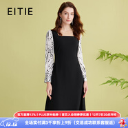 愛(ài)特愛(ài)（EITIE）方領(lǐng)復古氣質(zhì)女裙收腰顯瘦印花拼接連衣裙2025春季新款A2507507 固黑色22 2XL 175