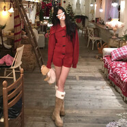 依樂(lè )琦2025圣誕女秋冬季紅色常規袖扣圓領(lǐng)毛衣外套短裙短褲兩件套 紅色套裝【一套入冬穿搭/小個(gè)子/小香風(fēng)套裝/冬季穿 S 40/45kg