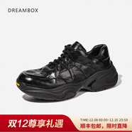 dreambox鈞博vibram春夏新款厚底增高老爹鞋水洗馬皮高端休閑男鞋 黑色沖孔 40