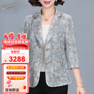 Homesee輕奢國際高檔品牌外套秋裝新款小個(gè)子薄款休閑小西裝女碎花短外套 D-YY2506-灰藍色 L -大概108斤以下穿