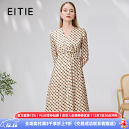愛(ài)特愛(ài)（EITIE）簡(jiǎn)約V領(lǐng)復古圓點(diǎn)印花高腰a字顯瘦連衣裙秋季新款女裙7107823 摩卡棕80 S 155