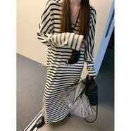 LUU條紋polo領(lǐng)針織連衣裙慵懶寬松休閑長(cháng)袖設計感長(cháng)裙女秋 橫條紋polo領(lǐng)針織連衣裙 XS XS