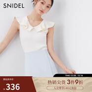 SNIDEL春夏甜美可愛(ài)大翻領(lǐng)無(wú)袖條紋修身針織衫SWNT242105 白色 均碼 （F）