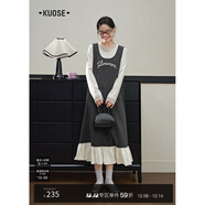 闊色荷葉邊無(wú)袖背心連衣裙外搭女2025秋季新款深灰色刺繡長(cháng)裙子 深灰色 M