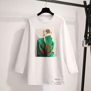 午堇黑色假兩件打底衫女半高領(lǐng)2025年冬季新款洋氣寬松中長(cháng)款加厚T恤 BBT長(cháng)袖破洞t23白色 M M現貨24小時(shí)內發(fā)