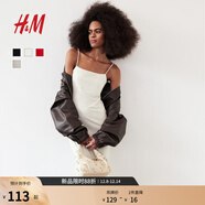 H&M女裝背心吊帶連衣裙2025秋新款波嬉風(fēng)修身露肩度假風(fēng)裙1275449 奶油色 M 165/96