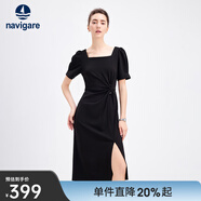 Navigare意大利小帆船女士連衣裙25春秋季新品修身時(shí)尚中長(cháng)裙時(shí)尚氣質(zhì)裙裝 暗夜黑 S