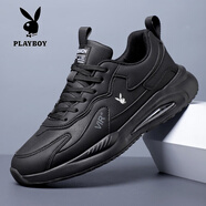 花花公子男鞋運動(dòng)鞋黑色減震輕便軟底休閑鞋加絨保暖棉鞋跑步鞋男 武士黑_皮面防水款X908 38
