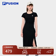 FILA FUSION斐樂(lè )潮牌女子針織連衣裙簡(jiǎn)約修身開(kāi)衩長(cháng)款裙子 正黑色-BK XS (155) 76A