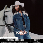 初語(yǔ)毛絨翻領(lǐng)加絨加厚牛仔外套女2024年冬季新款保暖上衣潮酷棉服 牛仔藍 XL