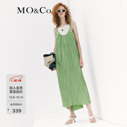 MO&Co.藝術(shù)亂褶露背吊帶連衣裙法式長(cháng)裙裙子綠色兩件套女防曬 萊姆綠色 S 160