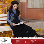 兩三事梵高白色半身裙新款絕美秋裝女款裙子蕾絲蛋糕半裙藍鳶仙葵 黑色-y M