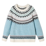 媛媛公主媛媛2025新款女童復古奶油費爾島紋理毛衣長(cháng)袖撞色上衣 藍色-單件毛衣 170