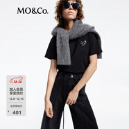 MO&Co.【抗菌防螨】棉質(zhì)T恤春秋愛(ài)心切割水鉆綴飾刺繡短袖黑色白色 黑色 M