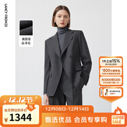 朗姿【Basic衣櫥】純羊毛復古氣質(zhì)職業(yè)西服女秋秋新款西裝外套 中灰色2 XL