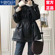 莫代爾機車(chē)服PU皮夾克外套女2025秋冬新款寬松感加絨加厚時(shí)尚收腰派克服 黑色有披肩 內里全 加絨 XL 建議130-160斤