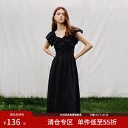 范思藍恩黑色波點(diǎn)顯瘦飛飛袖連衣裙女2024夏季新款小黑裙子12919 黑白波點(diǎn) L