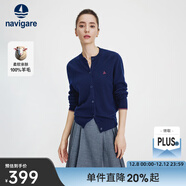 Navigare意大利小帆船毛衣外套女士秋冬款純羊毛圓領(lǐng)羊毛衫氣質(zhì)針織開(kāi)衫 藏青 XL